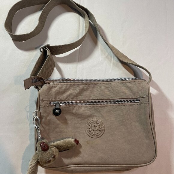 Kipling Cassie Crossbody Bag Womens Tan Water Resistant Monkey Keychain Pockets - Picture 1 of 5